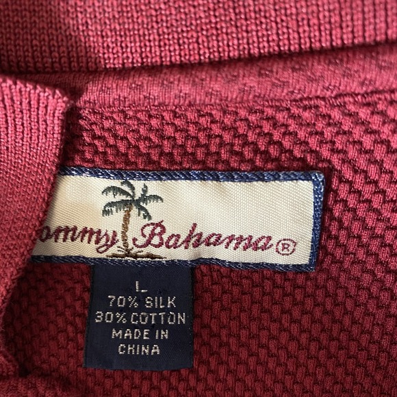 Tommy Bahama Dark Red Waffle Knit Cotton Silk Blend Golf Polo Shirt Size L - Picture 9 of 10